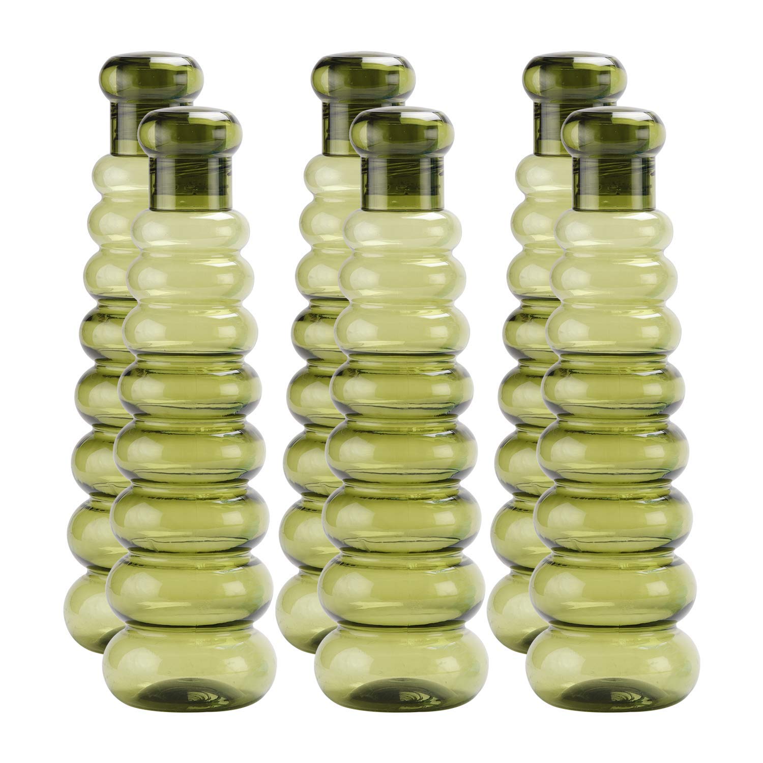 Oliveware Premium Plastic Water Bottle, 1L, Set of 6, Green