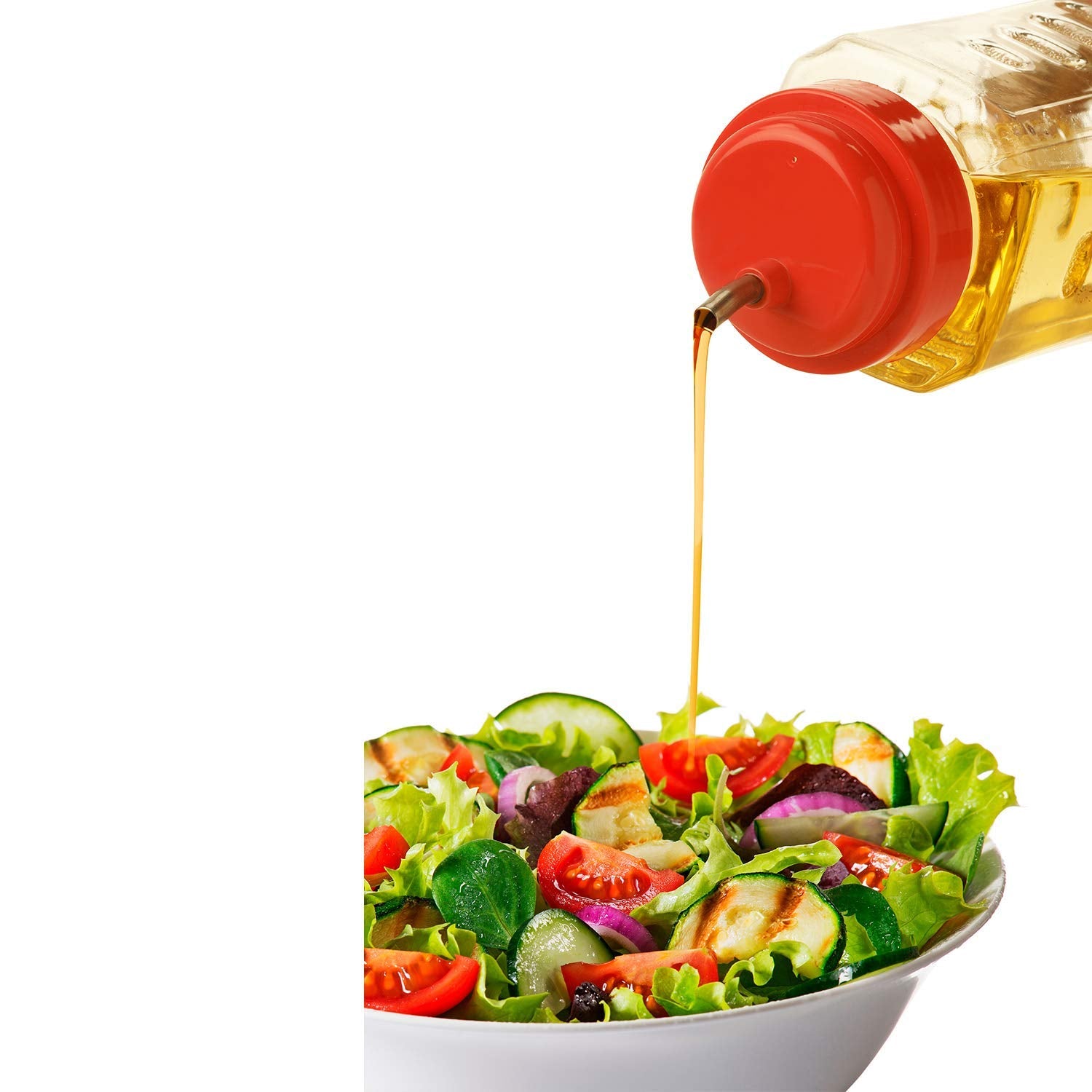 Oliveware Oil Dispenser - Red | Easy to Pour | Leak-Proof | Oil Container Transparent | 1000 ml Capacity | Anti Skid & No Spill Bottle