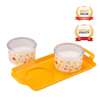 oliveware Blossom Dry Fruit Container Tray with Airtight Lid, BPA Free, For Snacks & Dry Fruits, 2 Containers (350ml) each - Yellow