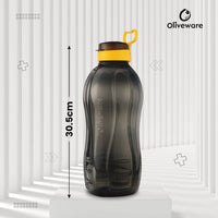 oliveware Jumbo 2 Litre Water Bottle | for Home, Office & Gym | Sturdy with Holder | 100% Leak Proof | BPA Free Premium Plastic Bottle- Pack of 1 (Black_Yellow)