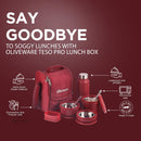 SOPL-OLIVEWARE Teso Pro Elite Lunch Box with Steel Cutlery, BPA free Lids, 3 Microwave Safe Inside Steel Containers(290ml, 450ml & 600ml), Plastic Pickle Box (130ml), Steel Water Bottle(750ml) -Maroon