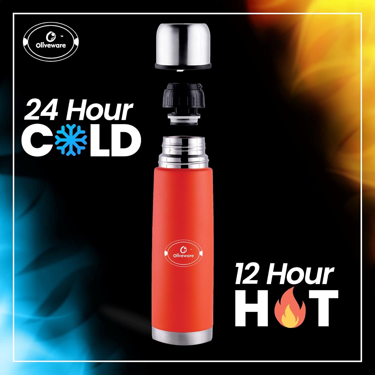 SOPL-OLIVEWARE Haze Vacuum Double Wall Bottle, Stainless Steel (750ml), Hot & Cold, Insulated Bottle, Fit for Indoor & Outdoors - Orange