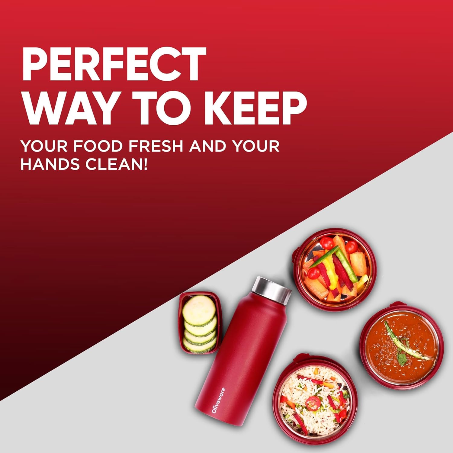 SOPL-OLIVEWARE Teso Elite Pro Lunch Box with Steel Cutlery, BPA Free Lids,Microwave Safe,Inside Steel Containers(290ml, 450ml & 600ml),Plastic Pickle Box (130ml),Steel Water Bottle(750ml) -Mahroon