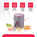 SOPL-OLIVEWARE Innox Glassware Lunchbox, Borosilicate Glass Containers, Microwave Safe & Leak Proof, 3 Containers with BPA Free Airtight Lids (400ml) Each - Red