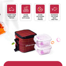 SOPL-OLIVEWARE Feast Glassware Square Lunchbox, Borosilicate Glass Containers, Microwave Safe & Leak Proof, 2 Containers with BPA Free Lids (320ml) Each - Red