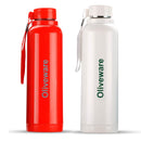 oliveware Aura Insulated Stainless Steel Bottle with Strap for Easy Carry (White and Red, 690ml) - Pack of 2