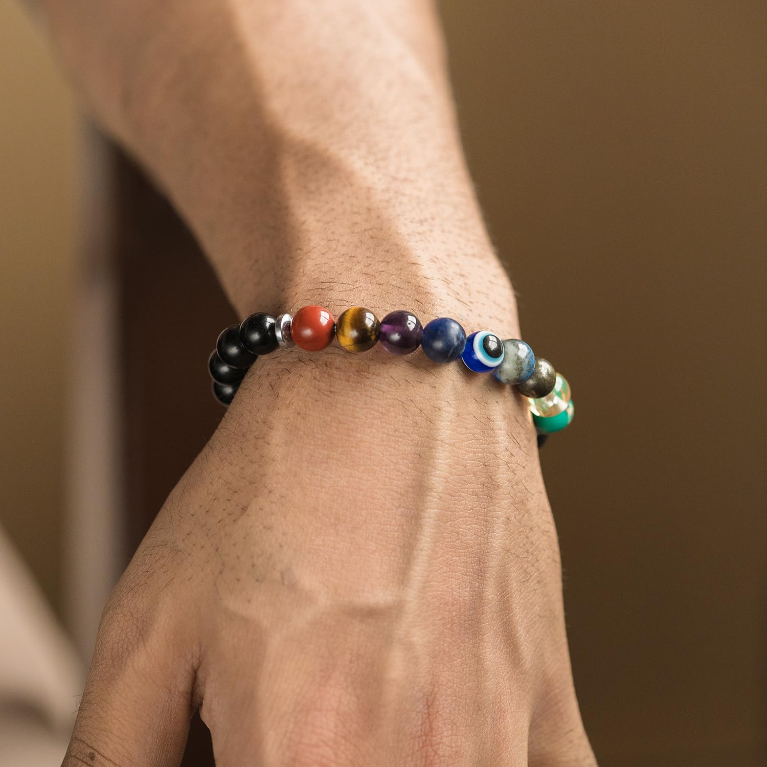 Super 9 Chakra Healing Bracelet with Pyrite and Evil Eye with MagSnap| Original  Bracelet with Real Authentic Stones | 7 Chakra + Money Magnet + Protective Evil Eye Bracelet