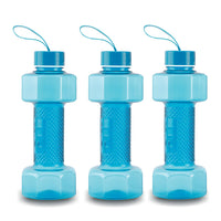 oliveware Plastic Dumbbell Water Bottle With Carry Strap, 750ml, Set of 3, Blue
