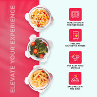 SOPL-OLIVEWARE Innox Glassware Lunchbox, Borosilicate Glass Containers, Microwave Safe & Leak Proof, 3 Containers with BPA Free Airtight Lids (400ml) Each - Red