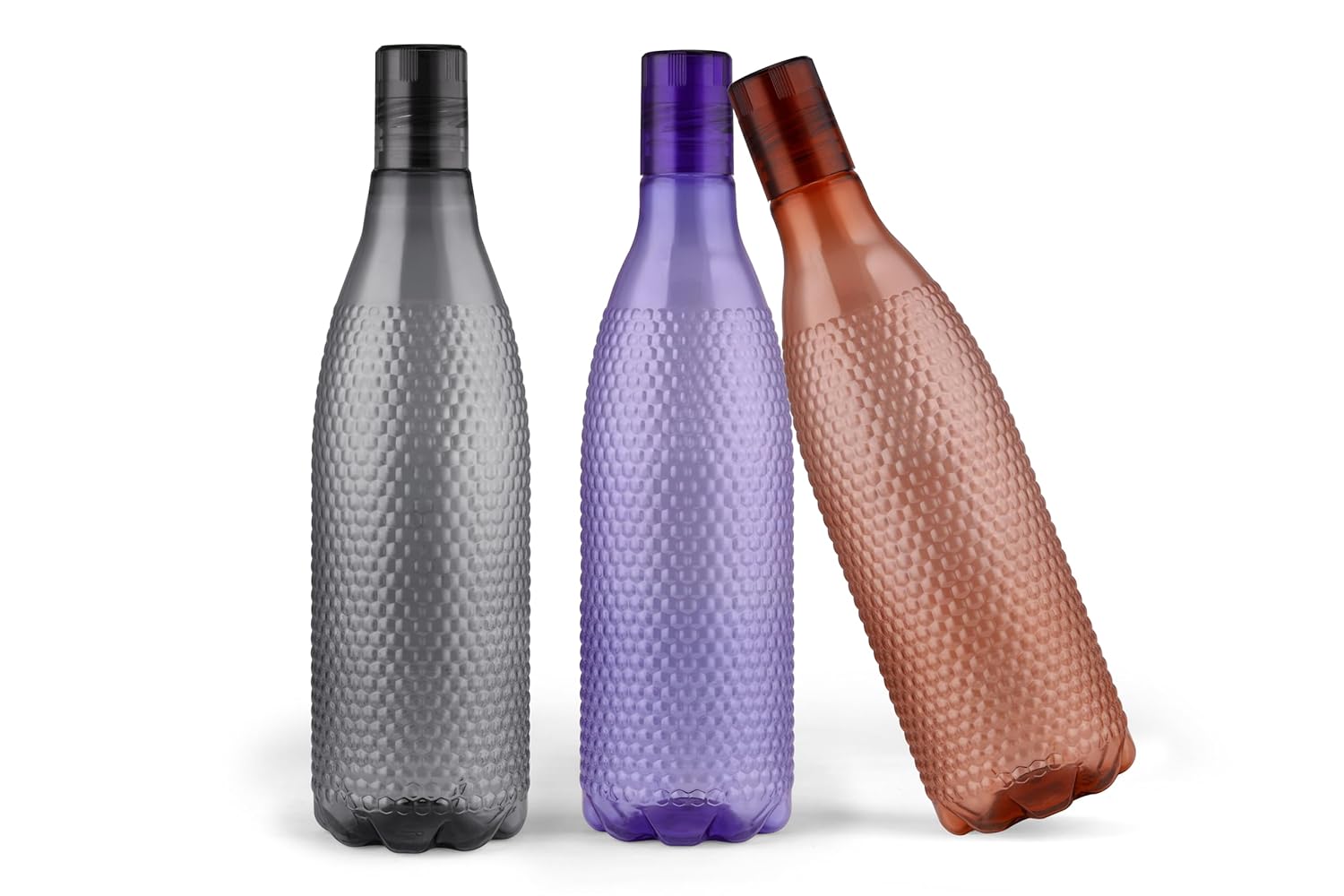 oliveware Honeycomb Design Premium PET Water Bottle With Better Grip, BPA Free & 100% Leak Proof, 1 Litre Bottle, For Home & Office Use, Pack of 2 - Brown & Grey