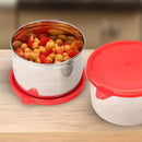 oliveware Magic Storage Containers, 100% Leak Proof and Spill Proof, 2 Stainless Steel Containers with BPA Free Airtight Lid (600ml Each) - Red