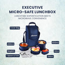 SOPL-OLIVEWARE Executive Lunch Box Series, Microwave Safe & Leak Proof, 3 Inside Steel Container with BPA Free Airtight Lid (290ml, 450ml & 600ml), Plastic Pickle Box (130ml), Steel Cutlery - Blue