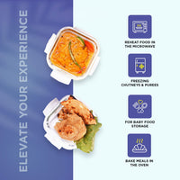 SOPL-OLIVEWARE Freshco Glassware Lunchbox, Borosilicate Glass & Microwave Proof, Safety Lock Airtight Lid, 2 Container with Steel Spoon (320ml) Each - Blue