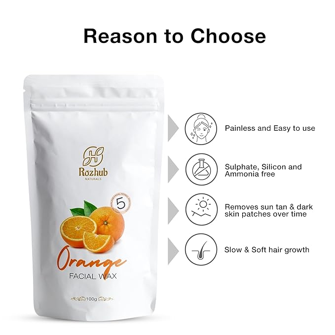 Rozhub Naturals Orange Peel Facial Wax Powder - Brighten Your Skin with Zesty Smoothness - 100g