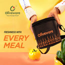 SOPL-OLIVEWARE Blaze Glassware Lunchbox with Napkin, Borosilicate Glass & Microwave Proof, Safety Lock Airtight Square Tiffin Storage, 2 Container in 320 ml Each - Black_Orange