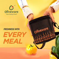 SOPL-OLIVEWARE Blaze Glassware Lunchbox with Napkin, Borosilicate Glass & Microwave Proof, Safety Lock Airtight Square Tiffin Storage, 2 Container in 320 ml Each - Black_Orange