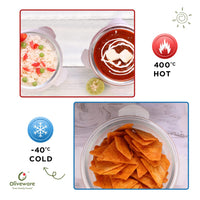 SOPL-OLIVEWARE Joy Glassware Round Lunchbox, Borosilicate Glass Containers, Microwave Safe & Leak Proof, 2 Containers with BPA Free Lids (400ml) Each - Red