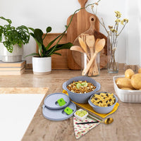 oliveware SOPL Grey Micro Dynasty Food Storage Containers with Air Vent Lid, BPA-Free, Microwave Safe, Set of 2 - (2000L Big + 900 ml Small), Plastic