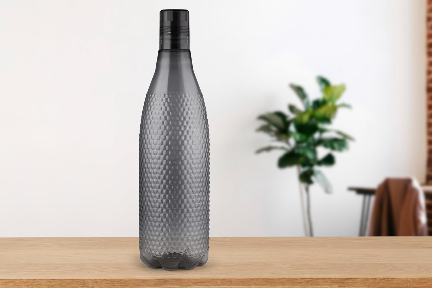 oliveware Honeycomb Design Premium PET Water Bottle With Better Grip, BPA Free & 100% Leak Proof, 1 Litre Bottle, For Home & Office Use, Pack of 6 - Grey