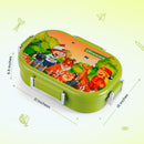 Oliveware Snacky Kids Lunch Box, Stainless Steel in 700ml Include Sabzi Container(180ml) & Steel Spoon, Food Grade BPA Free, Leak Proof & Colourful Designs (Green)