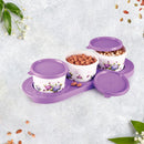 oliveware Ruby Dry Fruit Container Tray with Airtight Lid, BPA Free, For Snacks & Dry Fruits, 3 Containers (450ml) each - Voilet