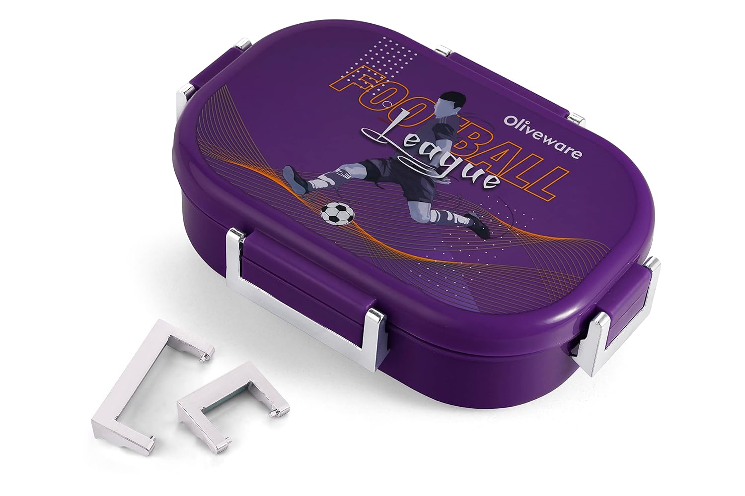 Oliveware Snacky Kids Lunch Box, Stainless Steel in 700ml Include Sabzi Container(180ml) & Steel Spoon, Food Grade BPA Free, Leak Proof & Colourful Designs (Voilet)