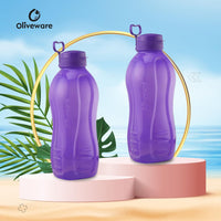 oliveware Jumbo 2 Litre Water Bottle, 100% Leak Proof, BPA Free Premium Plastic Bottle, for Home, Office & Gym, Sturdy with Holder, Pack of 2 (Voilet)