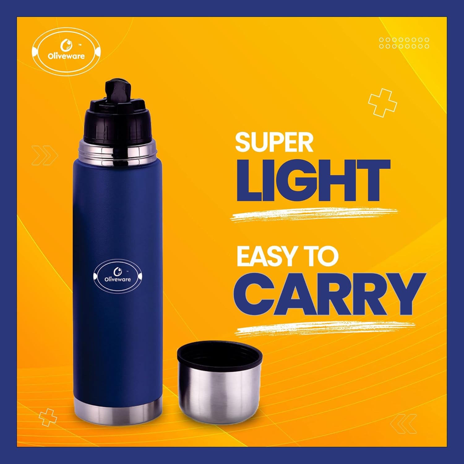 SOPL-OLIVEWARE Skyper Vacuum Bottle (500ml), Stainless Steel, Hot & Cold, Insulated Bottle, Fit for Indoor & Outdoors (Blue)