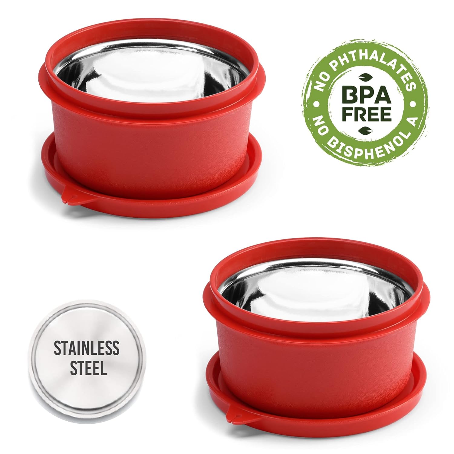 oliveware SOPL (Logo) with Device Benny Containers with BPA Free Airtight Lid, Inside Steel Container, Microwave Safe & Leak Proof, Home & Office Use, Set of 2 (450ml) - Red