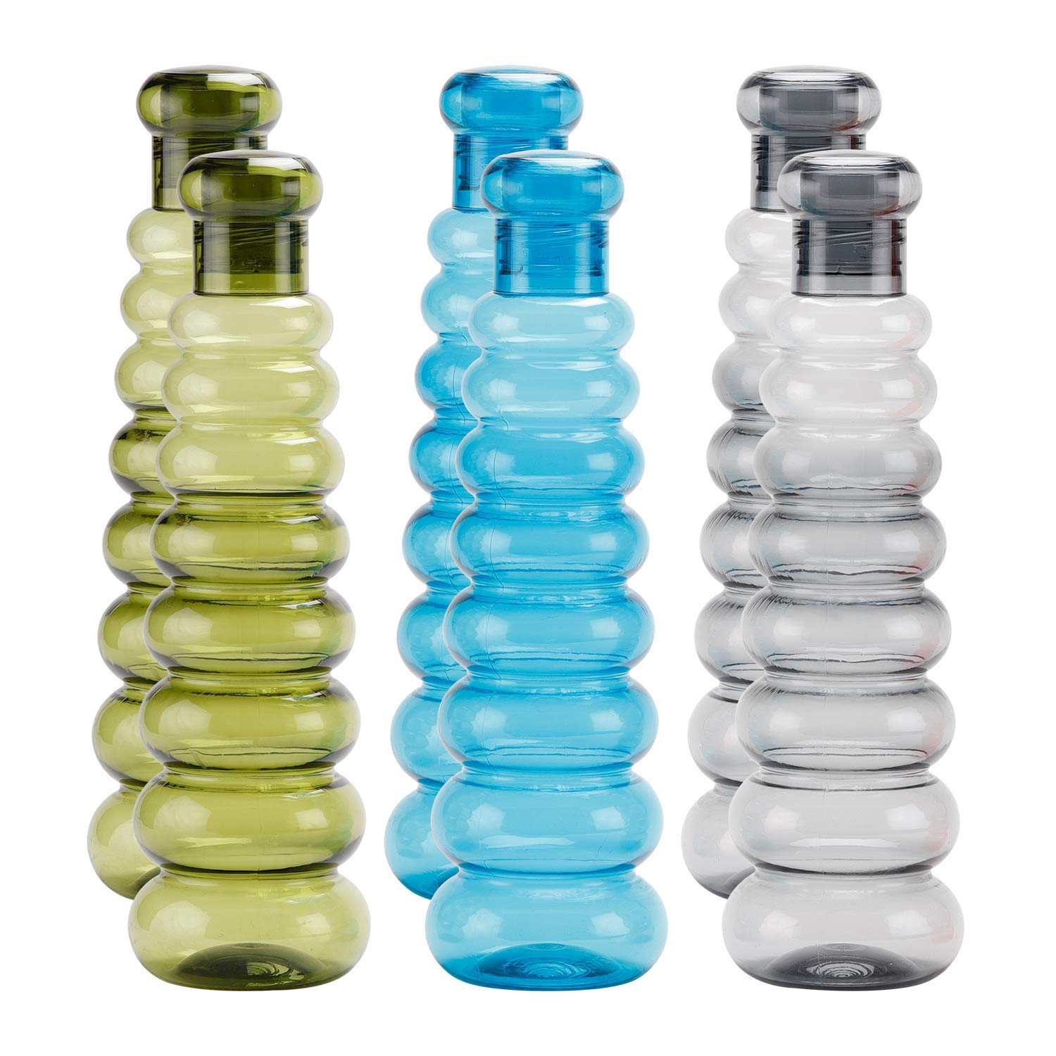 oliveware Premium Plastic Water Bottle, 1L, Set of 6, Multicolour