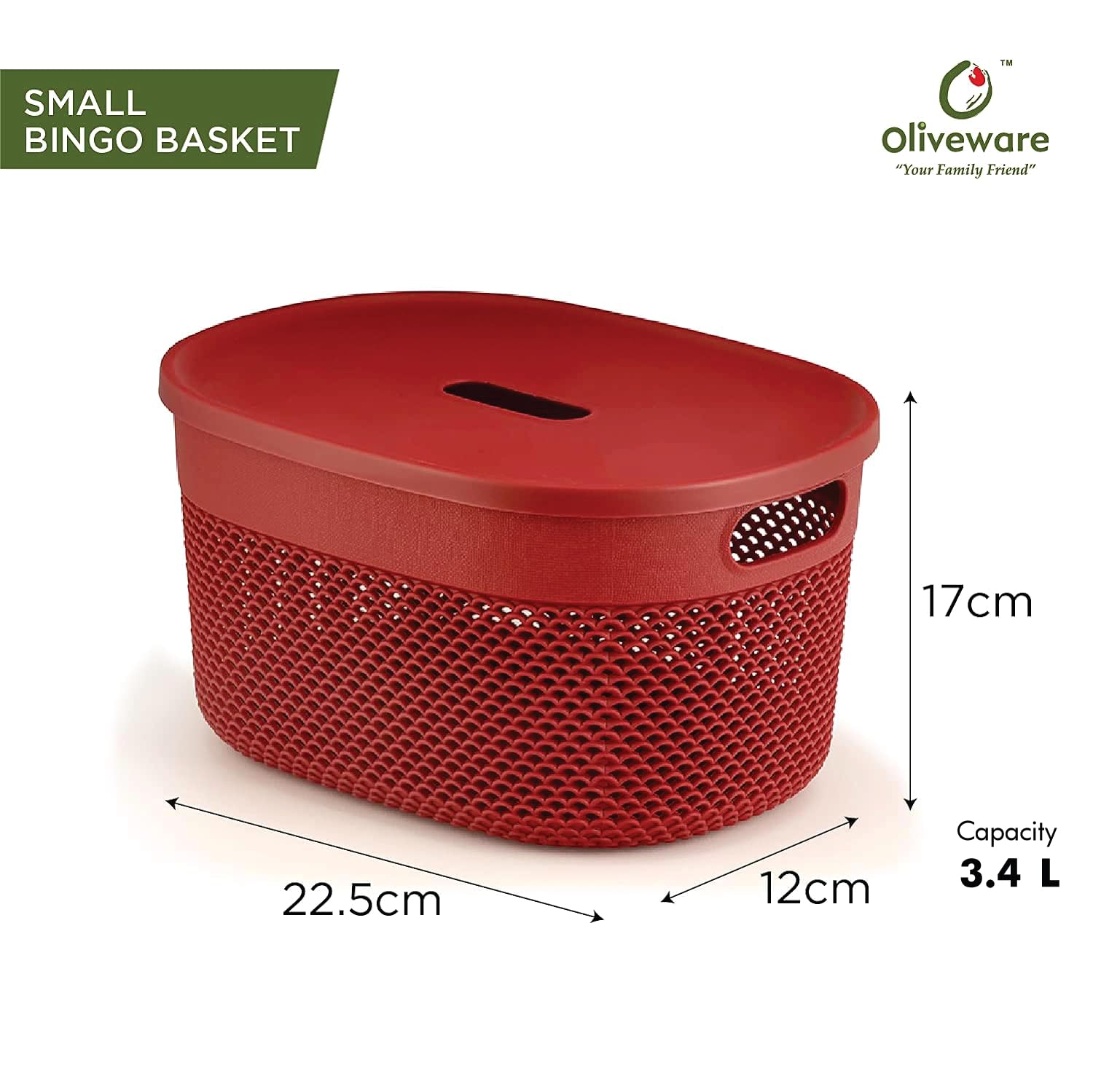 SOPL- Oliveware (logo) with Device Bingo Basket Stackable Storage Organiser With Lids For Clothes & Toys, BPA Free Plastic, Set of 2 Small -3.4 L(Maroon)