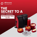 SOPL-OLIVEWARE Teso Elite Pro Lunch Box with Steel Cutlery, BPA Free Lids,Microwave Safe,Inside Steel Containers(290ml, 450ml & 600ml),Plastic Pickle Box (130ml),Steel Water Bottle(750ml) -Mahroon