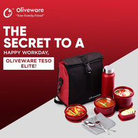 SOPL-OLIVEWARE Teso Elite Pro Lunch Box with Steel Cutlery, BPA Free Lids,Microwave Safe,Inside Steel Containers(290ml, 450ml & 600ml),Plastic Pickle Box (130ml),Steel Water Bottle(750ml) -Mahroon