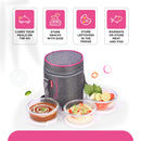 SOPL-OLIVEWARE Innox Glassware Lunchbox, Borosilicate Glass Containers, Microwave Safe & Leak Proof, 3 Containers with BPA Free Airtight Lids (400ml) Each - Pink