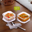 SOPL-OLIVEWARE Prism Borosilicate Glassware Square Lunchbox, Microwave Proof, Napkin & Steel Spoon, Set of 2 with 320ml Each - Grey