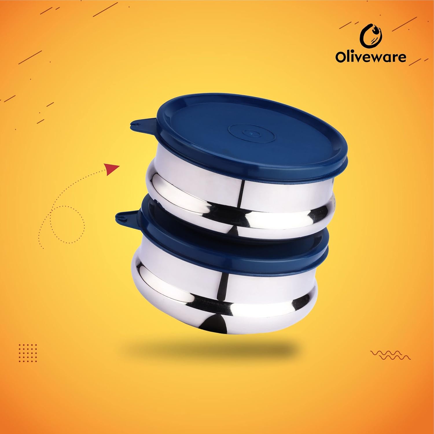 oliveware with Device Wonder Stainless Steel Containers, Leak Proof & Spill Proof, Dishwasher Safe, Set of 2 (450ml) Each - Blue