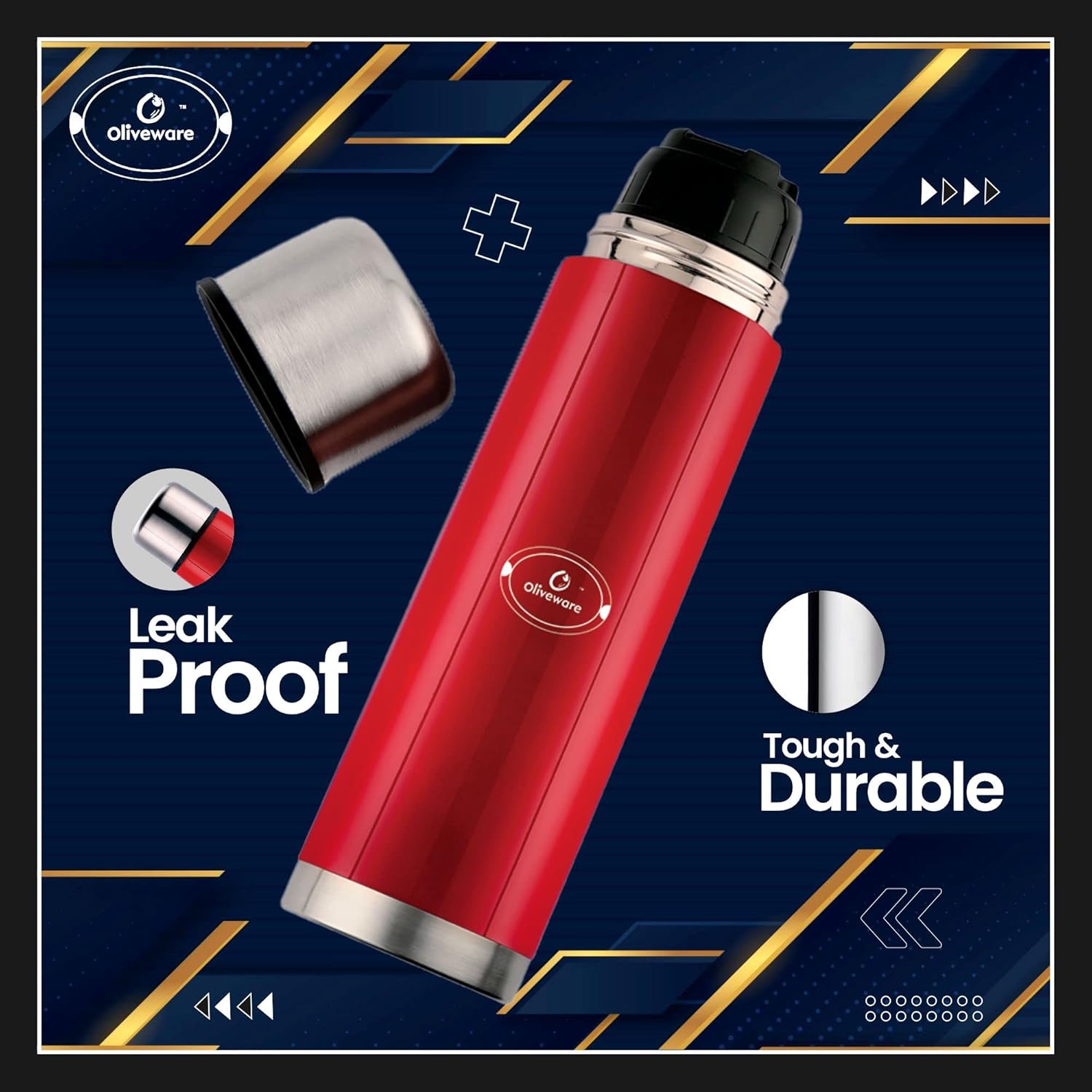 SOPL-OLIVEWARE Era Vacuum Double Wall Bottle, Stainless Steel (1000ml), Hot & Cold, Insulated Bottle, Fit for Indoor & Outdoors - Red