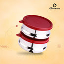 oliveware SOPL (logo) with Device Wonder Stainless Steel Containers, Leak Proof & Spill Proof, Dishwasher Safe, Set of 2 (450ml) Each - Red