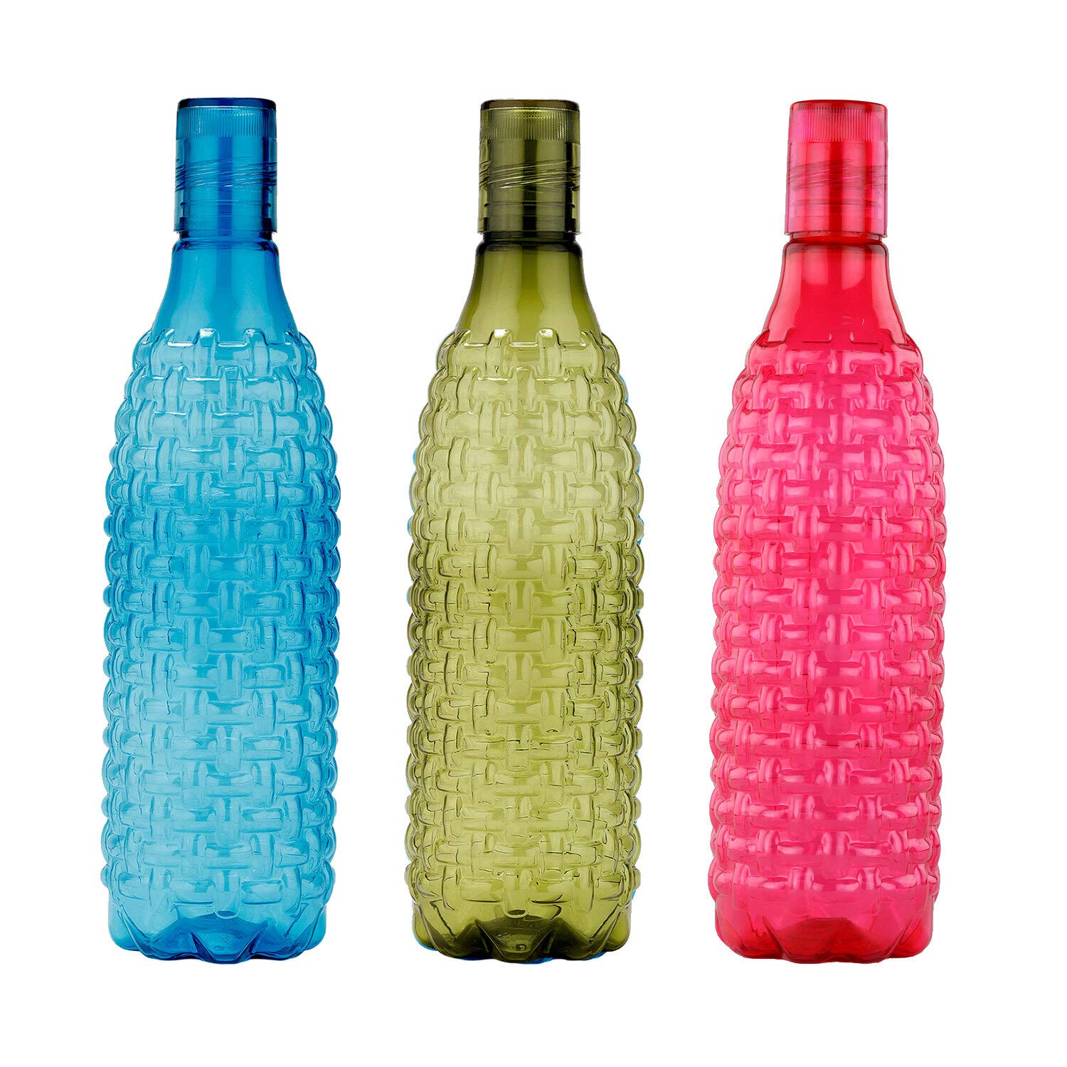 oliveware Premium Plastic Water Bottle, 1L, Set of 3, Multicolour