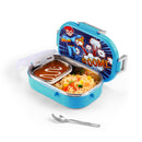 Oliveware Snacky Kids Lunch Box, Stainless Steel in 700ml Include Sabzi Container(180ml) & Steel Spoon, Food Grade BPA Free, Leak Proof & Colourful Designs (Blue)
