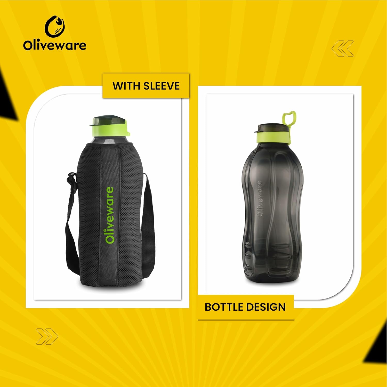 oliveware Polyethylene Terephthalate Sopl Jumbo Water Bottle With Washable Carry Sleeve, Shoulder Strap, 2 Litre Bottle, Bpa Free & Leak Proof, Fits In Fridge, Pack Of 1 (Black_Green)