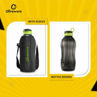 oliveware Polyethylene Terephthalate Sopl Jumbo Water Bottle With Washable Carry Sleeve, Shoulder Strap, 2 Litre Bottle, Bpa Free & Leak Proof, Fits In Fridge, Pack Of 1 (Black_Green)