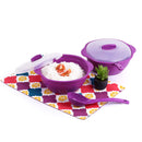 oliveware Diplomat Serving Bowl Set (2000 ML) | 2 Bowls with lid and Serving Spoons | Microwave Safe | for Heating & Serving| for Breakfast, Lunch, Dinner - Purple, Plastic