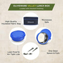 SOPL-OLIVEWARE Valley Lunch Box, Steel Spoon & Fork, Microwave Safe, 4 Inner Steel Container with BPA Free Lid (2 * 290ml & 2 * 450ml), Fabric Bag - Blue