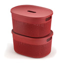 SOPL- Oliveware (logo) with Device Bingo Basket Stackable Storage Organiser With Lids For Clothes & Toys, BPA Free Plastic, Set of 2 Small -3.4 L(Maroon)