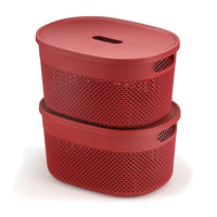 SOPL- Oliveware (logo) with Device Bingo Basket Stackable Storage Organiser With Lids For Clothes & Toys, BPA Free Plastic, Set of 2 Small -3.4 L(Maroon)