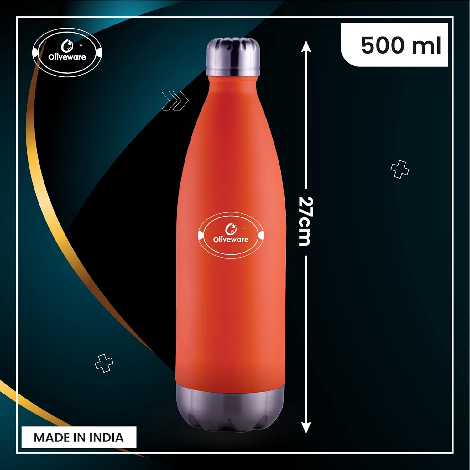 SOPL-OLIVEWARE Sigma Vacuum Double Wall Bottle, Stainless Steel, Hot & Cold, Insulated Bottle, Fit for Indoor & Outdoors (500 Ml, Orange)