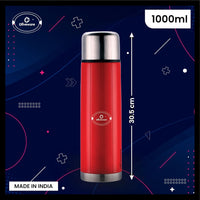 SOPL-OLIVEWARE Era Vacuum Double Wall Bottle, Stainless Steel (1000ml), Hot & Cold, Insulated Bottle, Fit for Indoor & Outdoors - Red