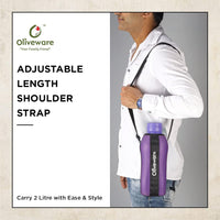 SOPL-OLIVEWARE Jumbo Water Bottle With Washable Carry Sleeve, Shoulder Strap, 2 Litre Bottle, BPA Free & Leak Proof, Fits in Fridge, Pack of 2 - Voilet