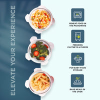 SOPL-OLIVEWARE Pebble Glassware Lunchbox, Borosilicate Glass, Microwave & Freezer Safe, Set of 3 with BPA Free Lid (400ml) Each - Blue